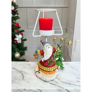Vintage Santa Folk Art Christmas Candle holder with new Votive candle